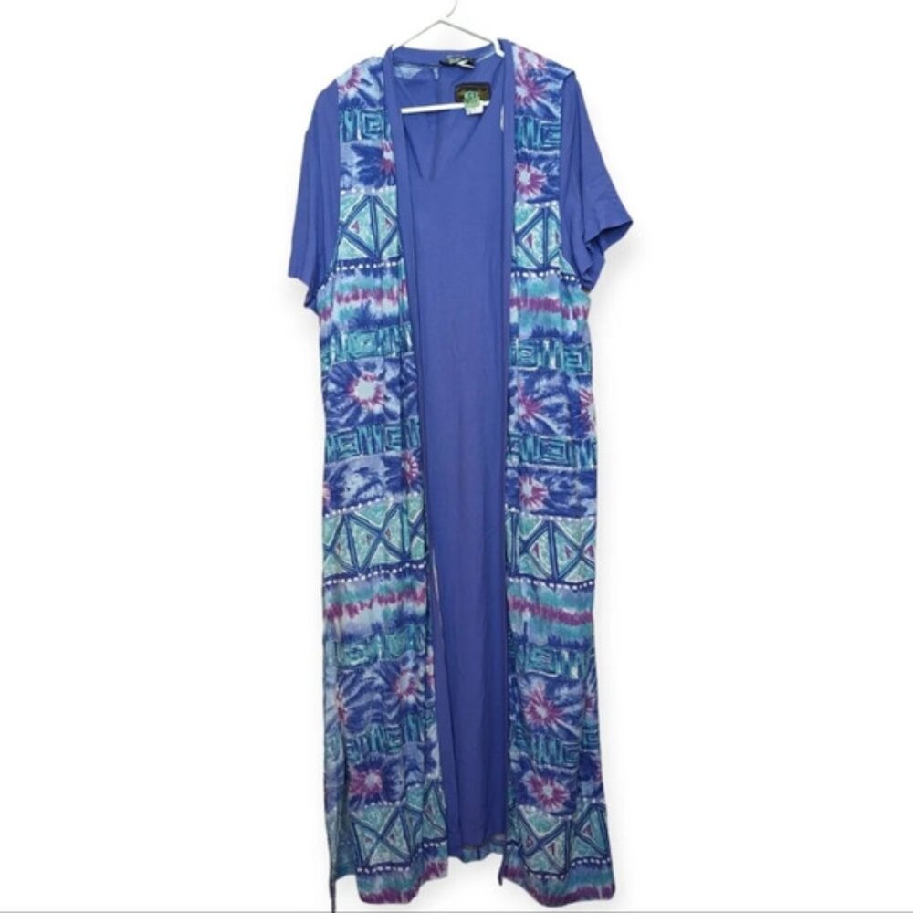 Vintage Two  Piece Purple V Neck Maxi Dress Chain Back Colourful Maxi Vest 20W